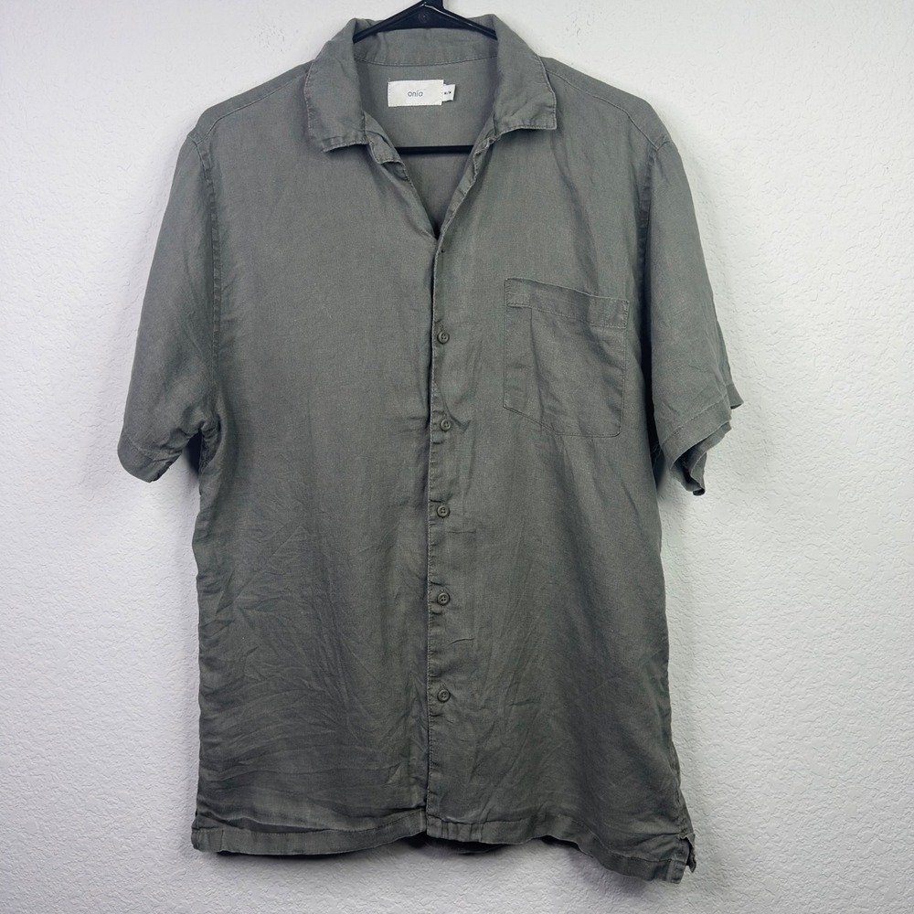 Onia Shirt Mens M Grey Linen Short Sleeve Button Camp Coastal Vacation Relaxed